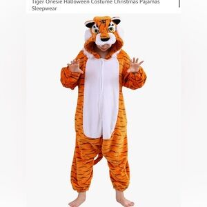 Adult unisex Orange black Tiger Halloween Costume Pajamas Zip Hoodie one piece